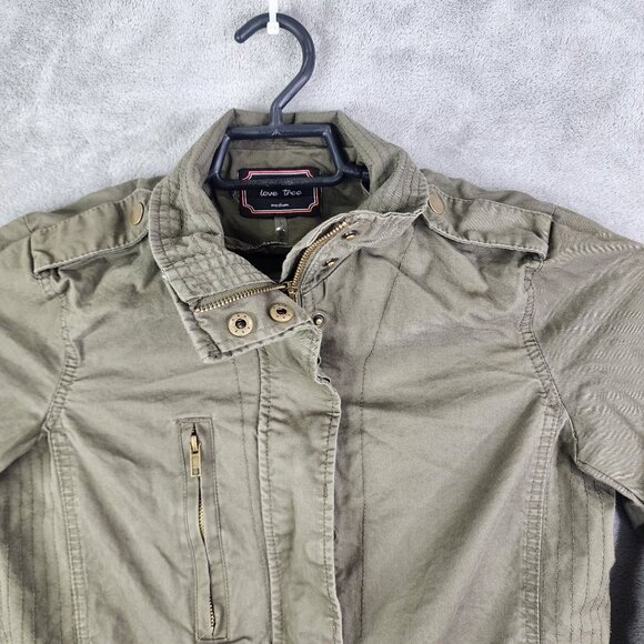 Womens Love Tree Army Green Jacket Button & Full Zip Long Sleeve 100% Cotton M - Picture 4 of 12